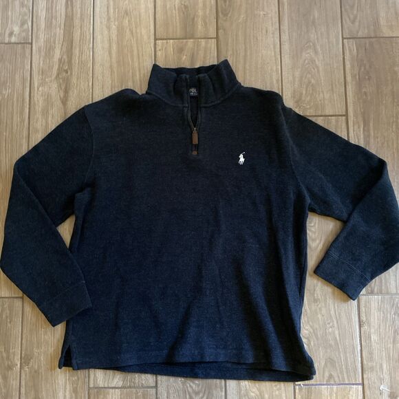 POLO Ralph Lauren Mens 1/4 Zip Pullover Sweater Charcoal Black Size Large - Picture 1 of 7
